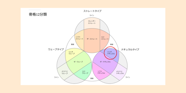 骨格診断12分類におけるリッチナチュラルの位置を表す図