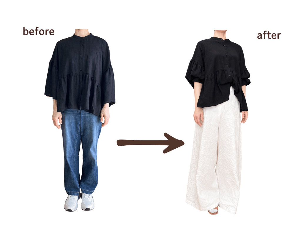 松戸m.i style 50代お客さまの似合う服の試着の写真